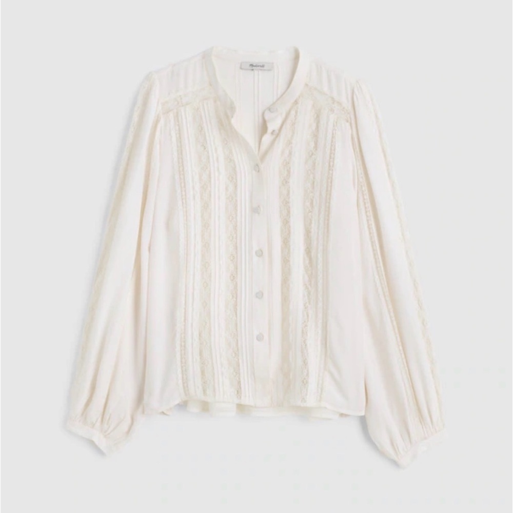 Lace-Insert Button-Up Long-Sleeve Top - Picture 4 of 6